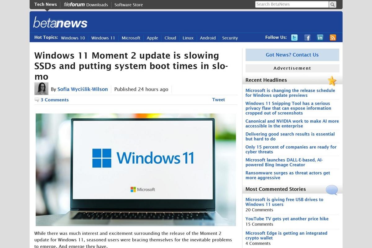 Windows 11、前回のアップデートでSSDが遅くなったと報告するユーザー多数