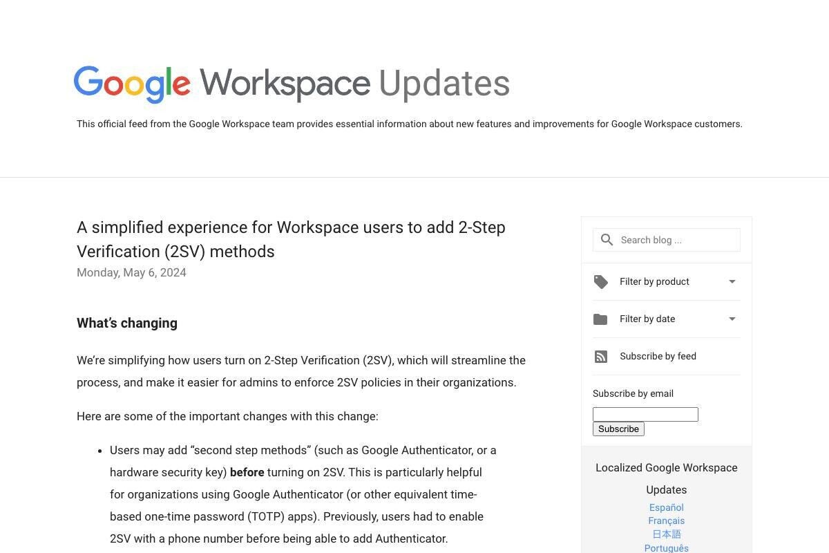 Google、Workspaceユーザーの2段階認証プロセスを簡素化